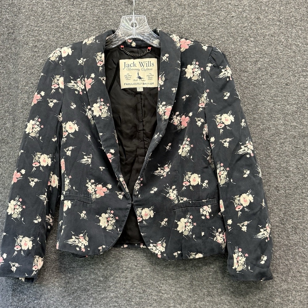 Y2K 100% Silk Floral Blazer Jacket Short Cottage British Preppy Academia US 4